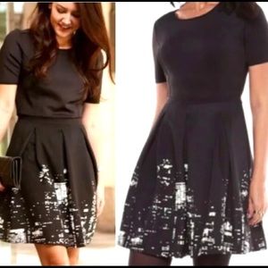 Elie Tahari NYC Skyline Fit Flare Belted Dress  black white Size 16 MINT!